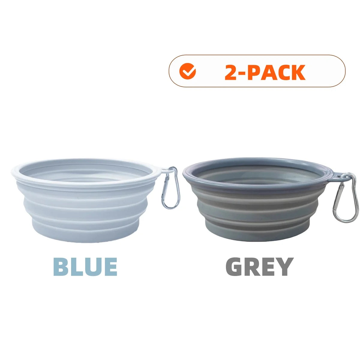 2pcs Collapsible Pet Silicone Dog Food Water Bowl Outdoor Camping Travel Portable Folding Supplies Dishes with Carabiner